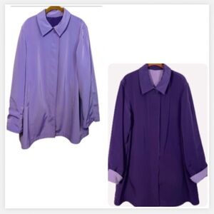 Fleet Street Reversible Jacket Coat  Purple Silk Pockets Button Up Size Large